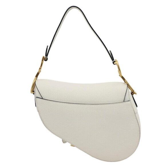 Christian Dior  Saddle Grained Calfskin Leather Shoulder Bag Off White - Picture 4 of 15